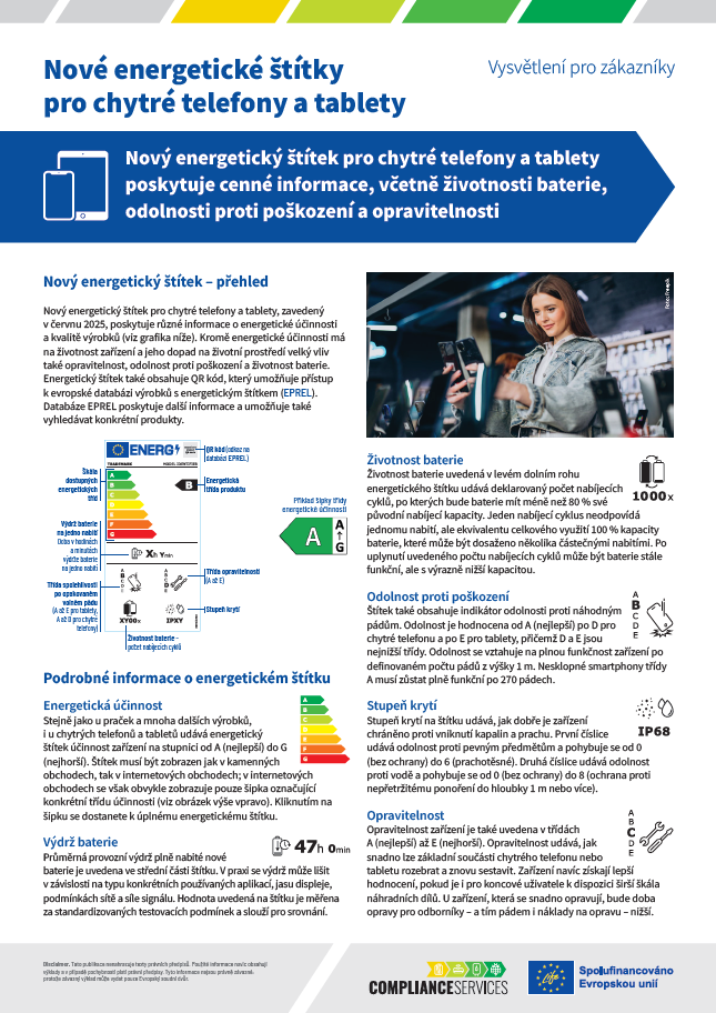 Energetické štítkování mobilů a tabletů – leták